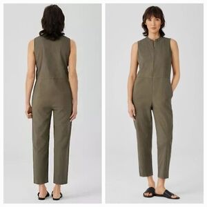 EILEEN FISHER Cotton Hemp Stretch Jumpsuit Olive Green Size Small